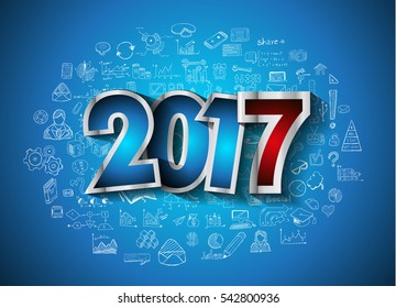 2017 New Year Infographic and Business Plan Background for your Flyers and Hand Drawn Business and infographic sketches.