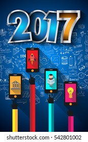 2017 New Year Infographic and Business Plan Background for your Flyers and Hand Drawn Business and infographic sketches.