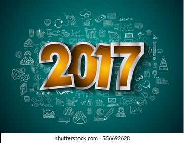 2017 New Year Infographic and Business Plan Background for your Flyers and Hand Drawn Business and infographic sketches.