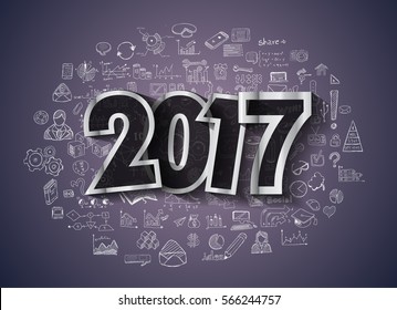 2017 New Year Infographic and Business Plan Background for your Flyers and Hand Drawn Business and infographic sketches.