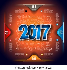 2017 New Year Infographic and Business Plan Background for your Flyers and Hand Drawn Business and infographic sketches.