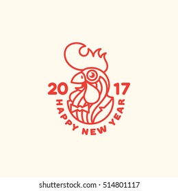 2017 New Year label with rooster in bow tie. Vector illustration.
