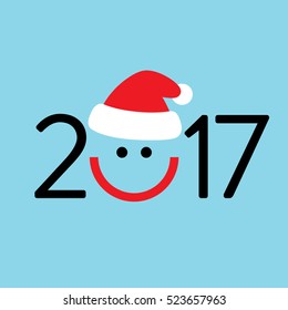 2017 new year logo design with smile and Santa hat. Vector illustration.