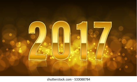 2017  new year on gold bokeh background  