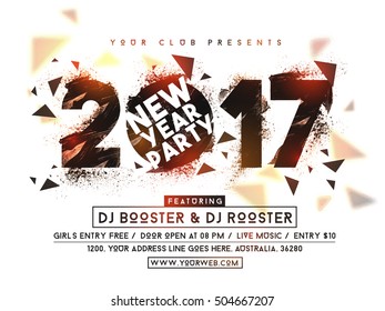 2017 New Year Party celebration poster, banner or flyer design. Creative vector illustration.