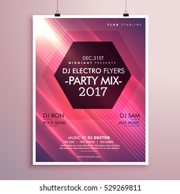 2017 new year party flyer template on glowing pink background