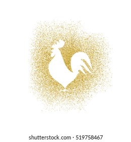 2017 new year of rooster. Rooster silhouette from gold glitter.Vector illustration.