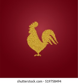 2017 new year of rooster. Rooster silhouette from gold glitter on red background.Vector illustration.