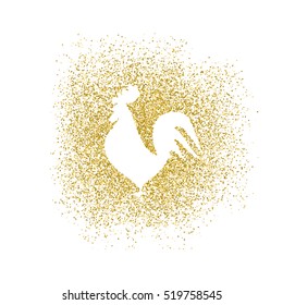 2017 new year of rooster. Rooster silhouette from gold glitter.Vector illustration.