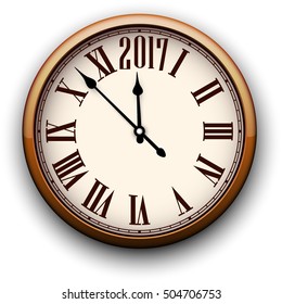2017 Ano Novo redondo relógio 3d. Ilustração em papel vetorial.