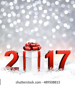 2017 New Year shining background with gift. Vector illustration.