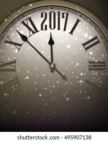 2017 New Year shining background with clock. Vector illustration.