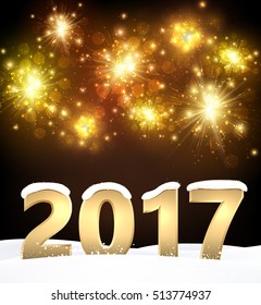 2017 New Year shining background with snow. Vector illustration.
