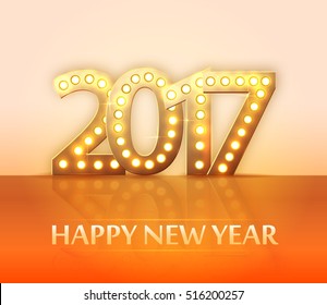 the 2017 new year symbol with light bulbs and mirror, vector