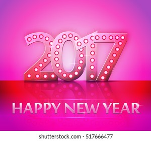 the 2017 new year symbol with light bulbs and mirror, vector
