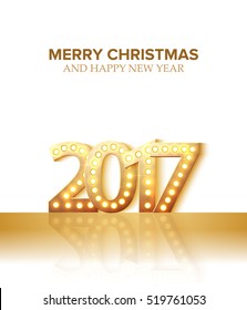 the 2017 new year symbol with light bulbs and mirror, vector