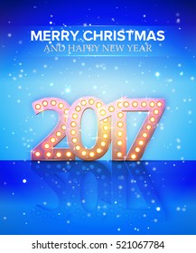 the 2017 new year symbol with light bulbs and mirror, vector