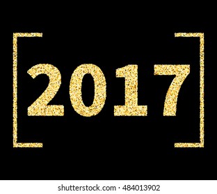 2017 New Year type in Golden glitter style on black, template for banner, card, poster, flyer, web, header. Vector gold glittering illustration EPS10