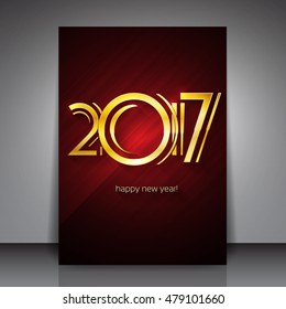 2017 New Year Vector Flyer Template | Gold Text on Abstract Red Background