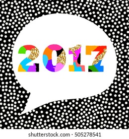 2017. New Year. Vector unique artistic font brush strokes background with glitter elements for card, poster, brochure, flyer, web and other users