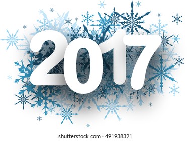 2017 Neujahr Winterhintergrund mit blauen Schneeflocken. Vektorgrafik.