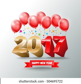 2017 New Year's Eve with balloons design for New Year greeting card and poster New Year 2017. Vector illustration.