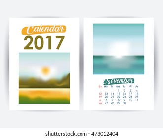 2017 november year frame landscape picture photo calendar planner month day icon. Colorful and Flat design. Vector illustration