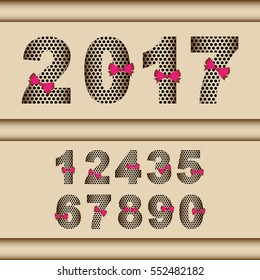 2017 number set with pink ribbon.black and gold number style.calendar element number

