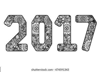 2017 number. Vector illustration in zentangle.
