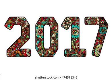 2017 number. Vector illustration in zentangle.