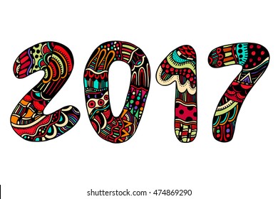 2017 number. Vector illustration in zentangle.