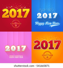 2017 Numbers Concept Happy New Year Celebration Design Collection, Christmas Greeting Card Illustration, Vector Colorful Set