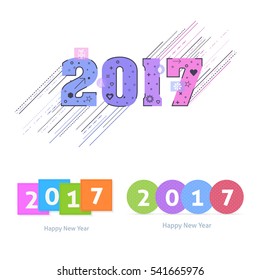 2017 Numbers Concept Happy New Year Celebration Design Collection, Christmas Greeting Card Illustration, Vector Colorful Set