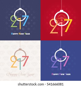 2017 Numbers Concept Happy New Year Celebration Design Collection, Christmas Greeting Card Illustration, Vector Colorful Set