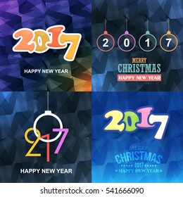 2017 Numbers Concept Happy New Year Celebration Design Collection, Christmas Greeting Card Illustration, Vector Colorful Set