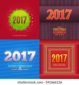 2017 Numbers Concept Happy New Year Celebration Design Collection, Christmas Greeting Card Illustration, Vector Colorful Set