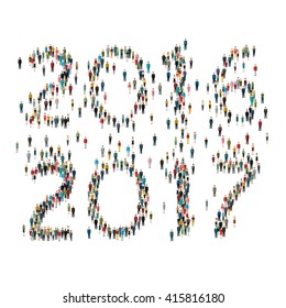 2017 Numbers formed out from celebrating people. Top view. Business people. Flat design, vector illustration.