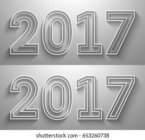 2017 - Numbers out of outlines with shadow, two options. Vector EPS10