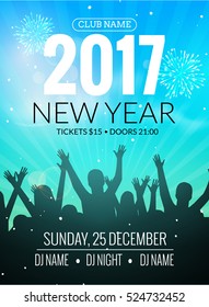 2017 nyew year party dance people background. Vector event flyer poster design. Happy New Year fun night