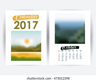 2017 october year frame landscape picture photo calendar planner month day icon. Colorful and Flat design. Vector illustration