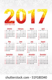 2017 office calendar with snowflakes and stylized numbers. Vector illustration.