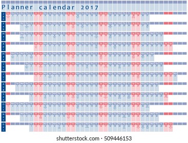 2017 Planner calendar - with holiday days posted inside - red and blue design template