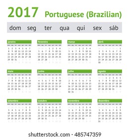 Calendario Portugués Americano 2017. La semana empieza el domingo