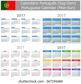 2017 Portuguese Mix Calendar Mon-Sun on white background