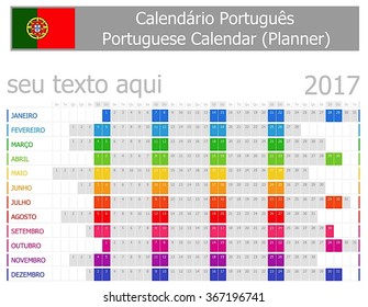 2017 Portuguese Planner Calendar with Horizontal Months on white background