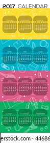 2017 Printable Calendar Starts Sunday Tennis Graphic Vector Illustration