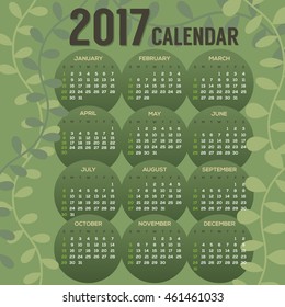 2017 Printable Calendar Starts Sunday Vector Illustration