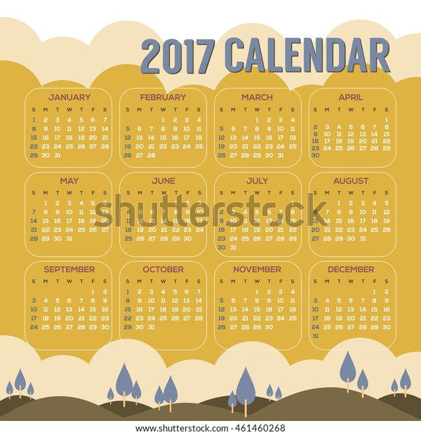 2017 Printable Calendar Starts Sunday Natural Stock Vector (Royalty