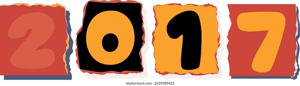 2017 Retro torn paper number Design art