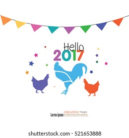 2017 with rooster.happy new year 2017.vector illustration.